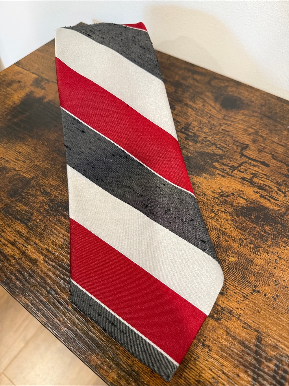 VTG Christian Dior Men's Diagonal Stripe Tie in Burgundy, Gray & Silver